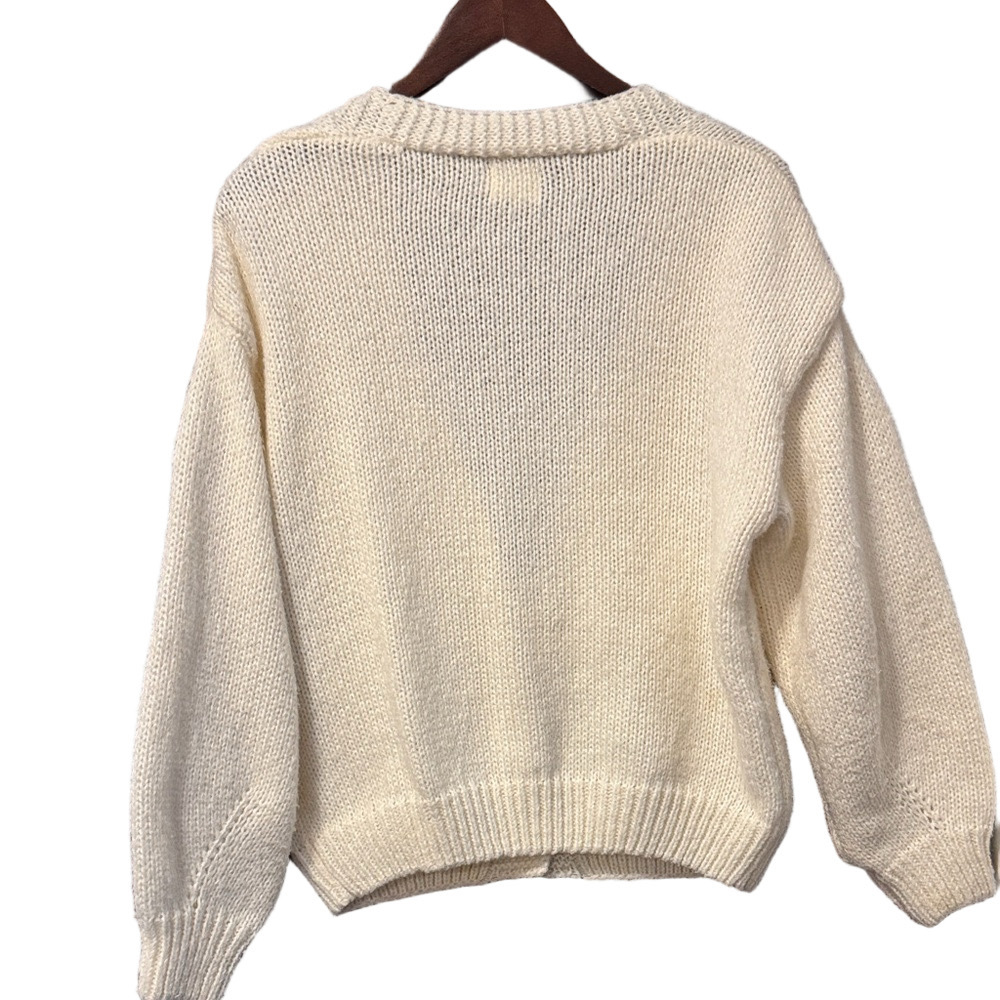 Luna Ivy Elegant 3D Cream Cardigan Sweater with Pink Floral Details Size S - Picture 3 of 3